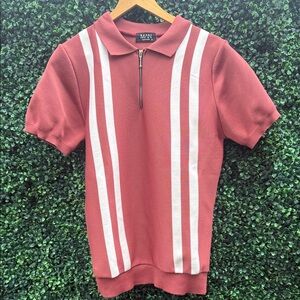 Boohoo Mens Salmon Pink Color Polo Shirt with White Stripes